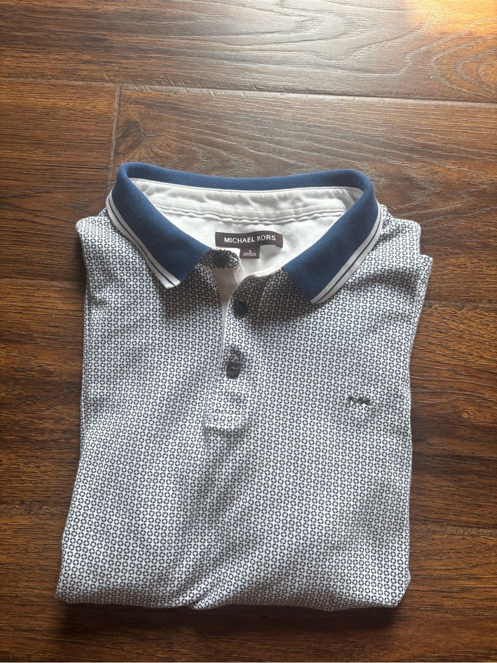 Michael Kors White & Navy Micro-Pattern Polo